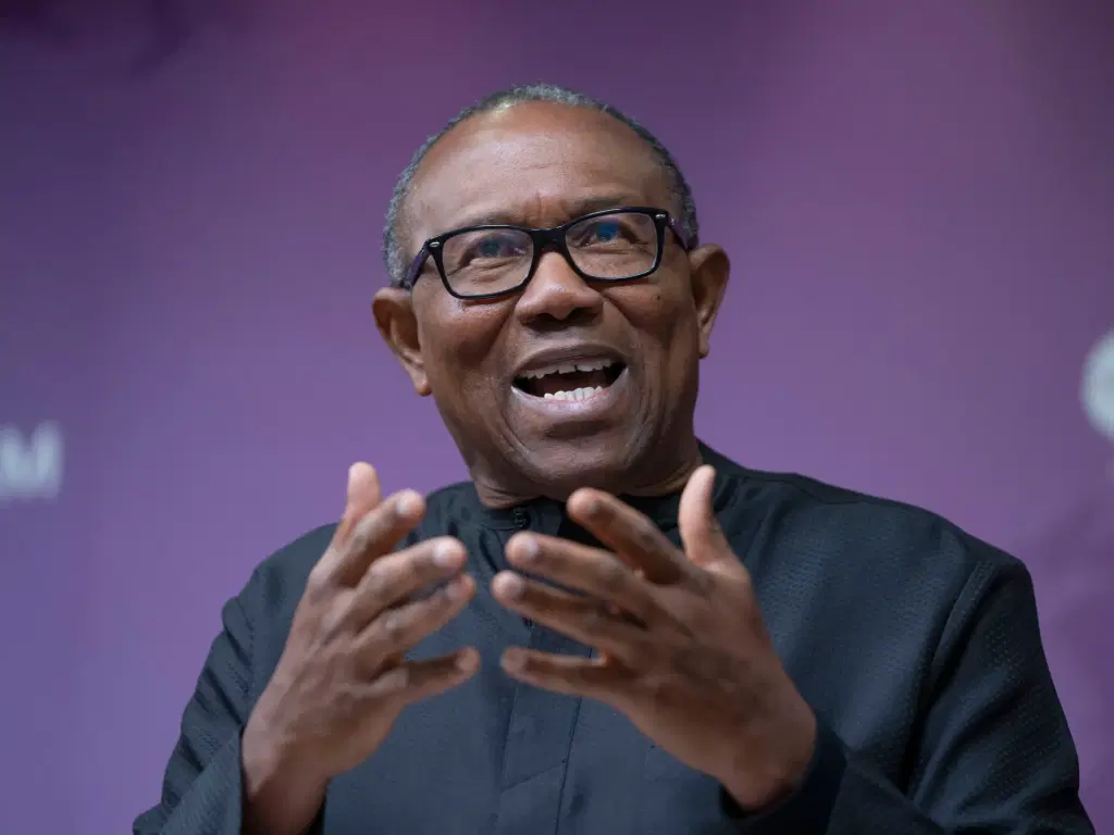 Peter Obi speaking at an event, discussing ADC decision post-Anambra gubernatorial election.
